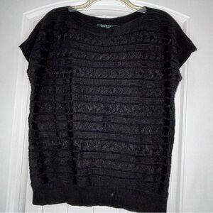 Lauren Ralph Lauren Black Cable Knit Scoopneck Short Sleeve Sweater Size Medium